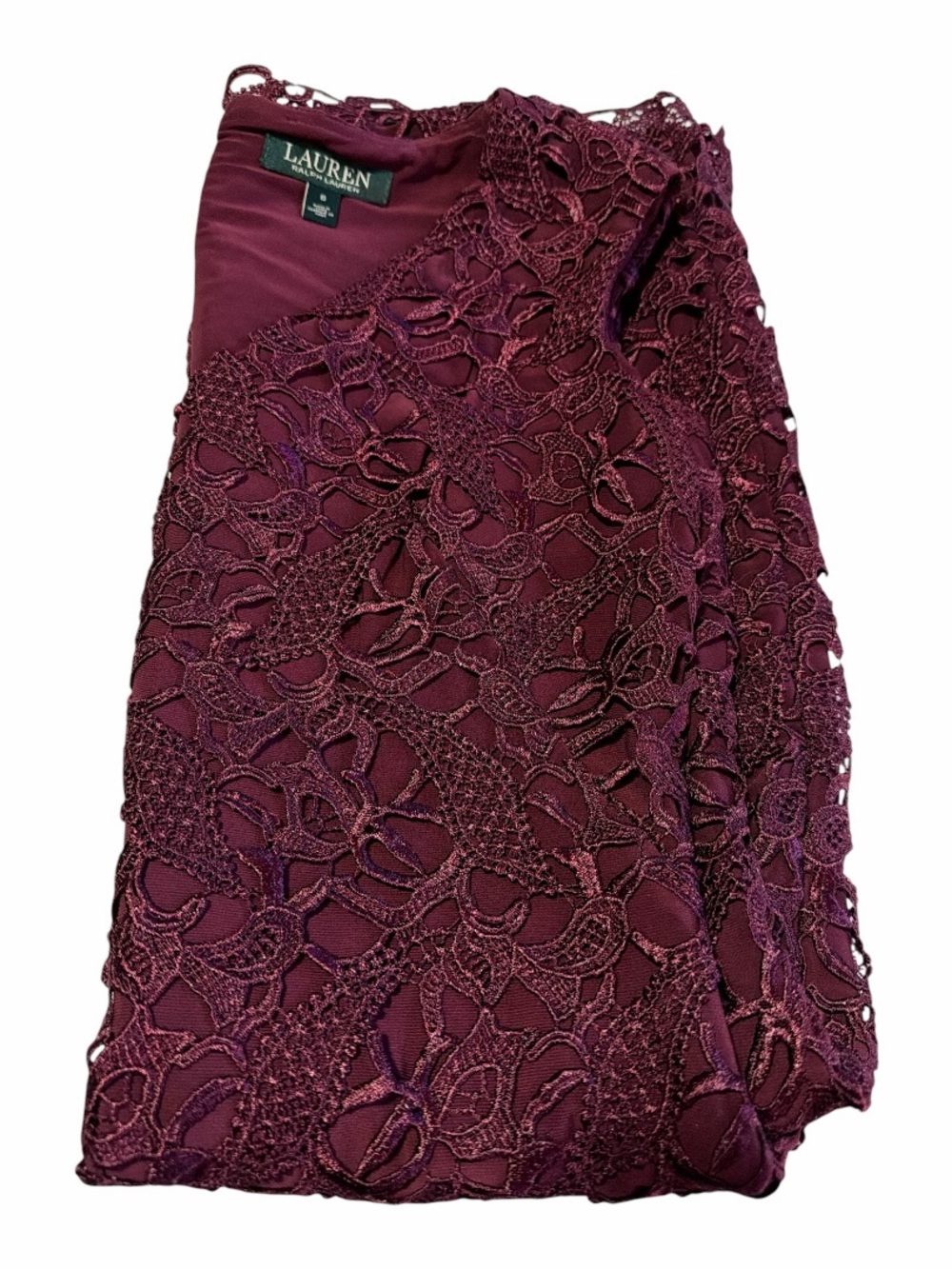 Lauren Ralph Lauren Burgundy Lace Sheath Dress Size 6 Cocktail Guest - Picture 9 of 12